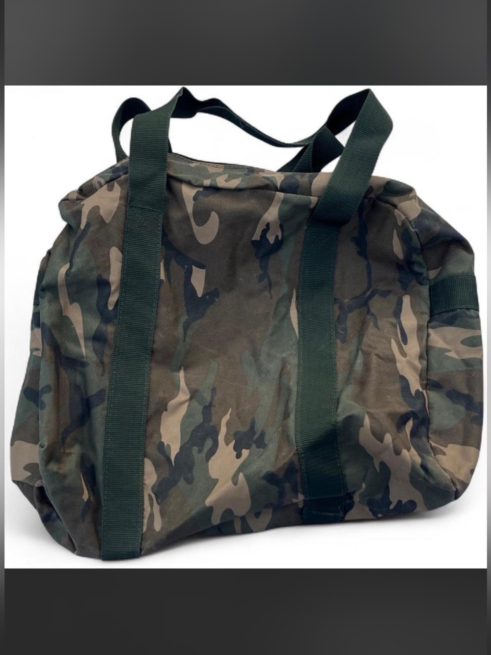 Vintage Woodland Camo Duffle Bag Canvas Military Style Travel Gym Bag